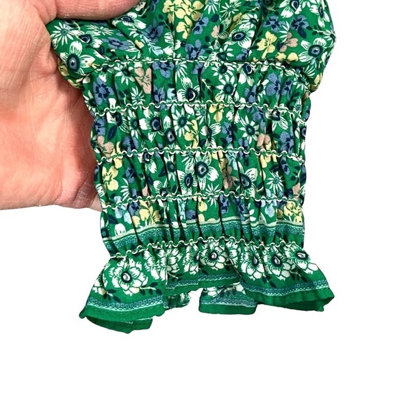 Max Studio Floral Long-Sleeved Green Blouse with Smocked Cuffs Size Large - Picture 8 of 13